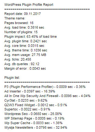 P3 (Plugin Performance Profiler) отчет