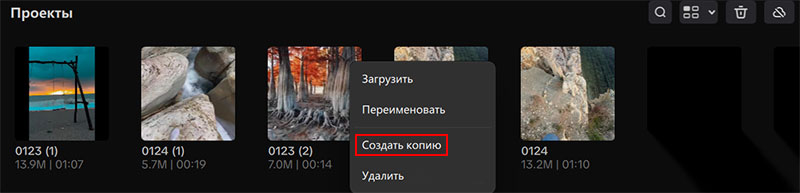 Создать копию проекта